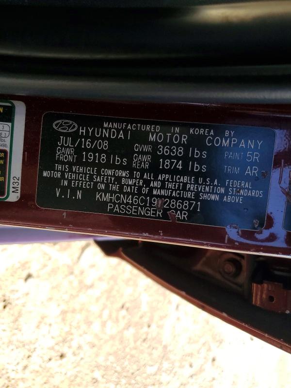 2009 Hyundai Accent მანქანა იყიდება აუქციონზე, vin: KMHCN46C19U286871, აუქციონის ნომერი: 54496146