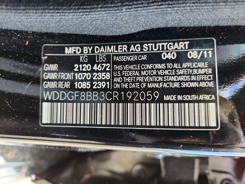 55007346 :رقم المزاد ، WDDGF8BB3CR192059 vin ، 2012 Mercedes-benz C مزاد بيع