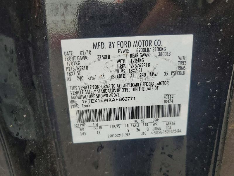2010 Ford F150 მანქანა იყიდება აუქციონზე, vin: 1FTEX1EWXAFB62771, აუქციონის ნომერი: 54408636