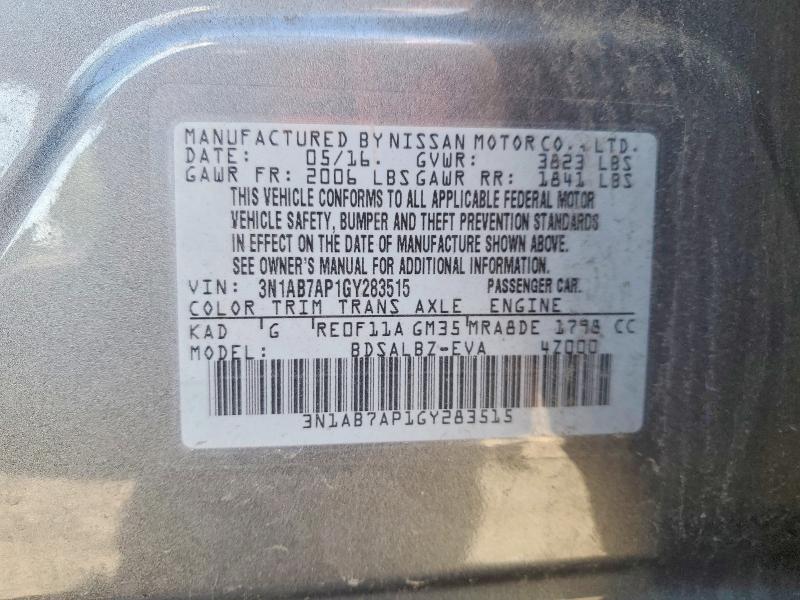 52530196 :رقم المزاد ، 3N1AB7AP1GY283515 vin ، 2016 Nissan Sentra مزاد بيع