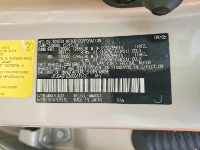 Aukcja sprzedaży 2006 Lexus Rx, vin: JTJGA31U360061573, numer aukcji: 52562376