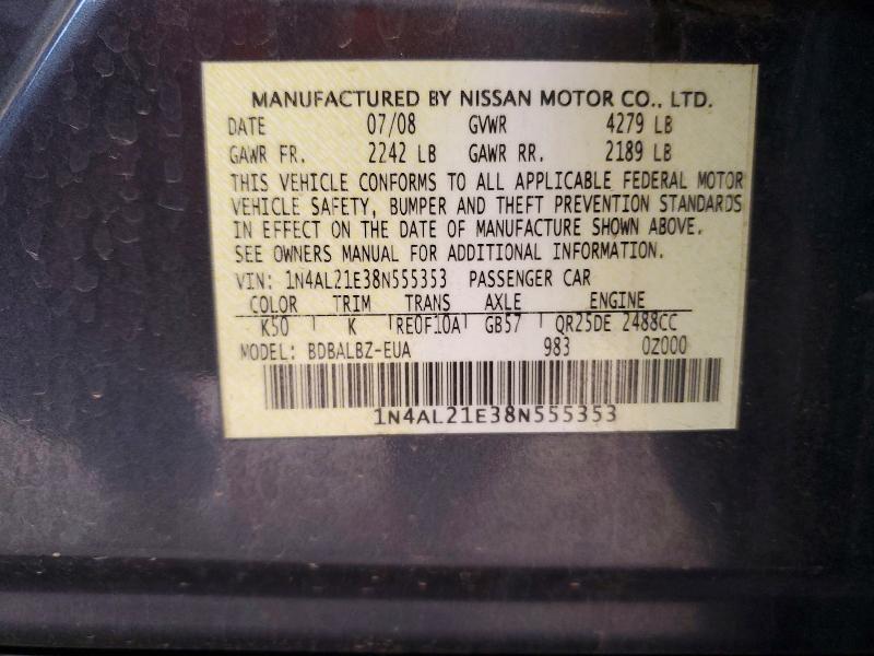 2008 Nissan Altima მანქანა იყიდება აუქციონზე, vin: 1N4AL21E38N555353, აუქციონის ნომერი: 54139996