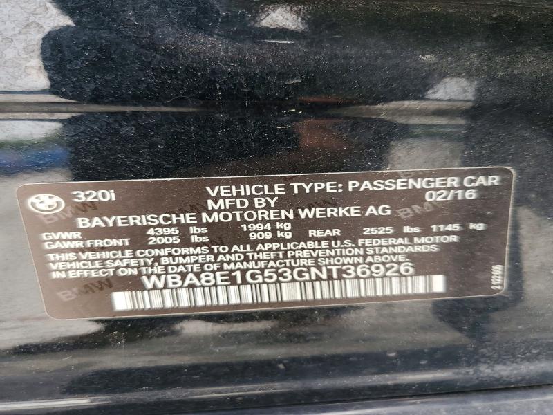 52044866 :رقم المزاد ، WBA8E1G53GNT36926 vin ، 2016 Bmw 320 مزاد بيع