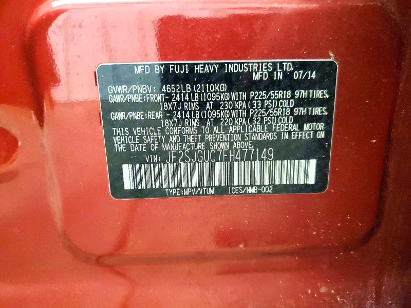 Продажа на аукционе авто 2015 Subaru Forester, vin: JF2SJGUC7FH477149, номер лота: 52633466