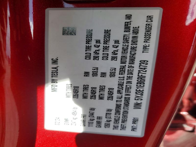 Продаж на аукціоні авто 2024 Tesla Model 3, vin: 5YJ3E1EB6RF724739, номер лоту: 55176946