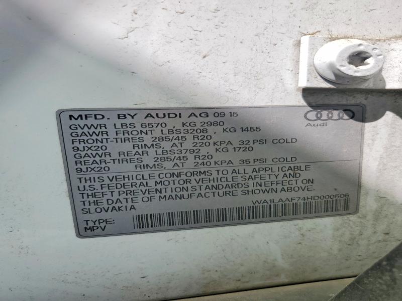 54336106 :رقم المزاد ، WA1LAAF74HD000506 vin ، 2017 Audi Q7 مزاد بيع