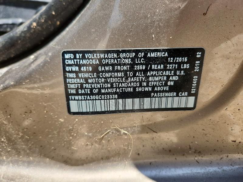 Продажа на аукционе авто 2016 Volkswagen Passat, vin: 1VWBS7A30GC023336, номер лота: 50253186