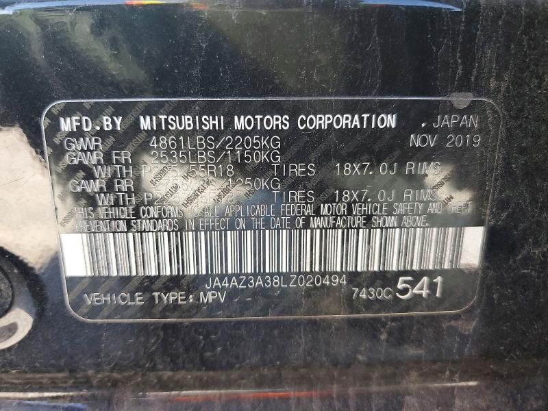 52236056 :رقم المزاد ، JA4AZ3A38LZ020494 vin ، 2020 Mitsubishi Outlander مزاد بيع