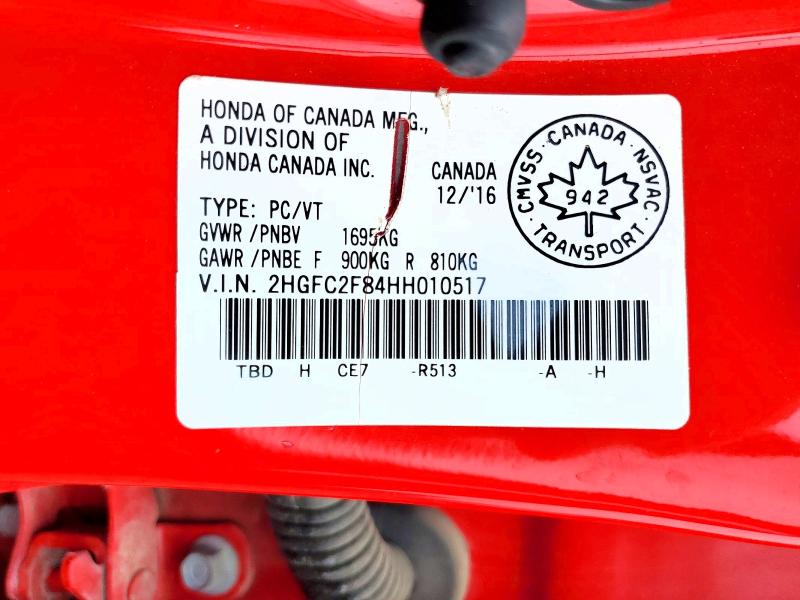 Продажа на аукционе авто 2017 Honda Civic, vin: 2HGFC2F84HH010517, номер лота: 51631026
