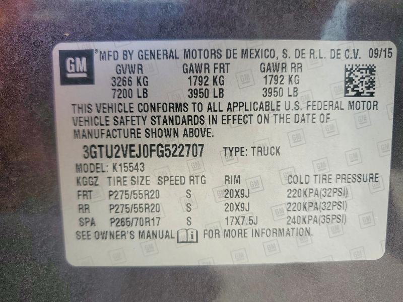 Aukcja sprzedaży 2015 Gmc Sierra, vin: 3GTU2VEJ0FG522707, numer aukcji: 52518956