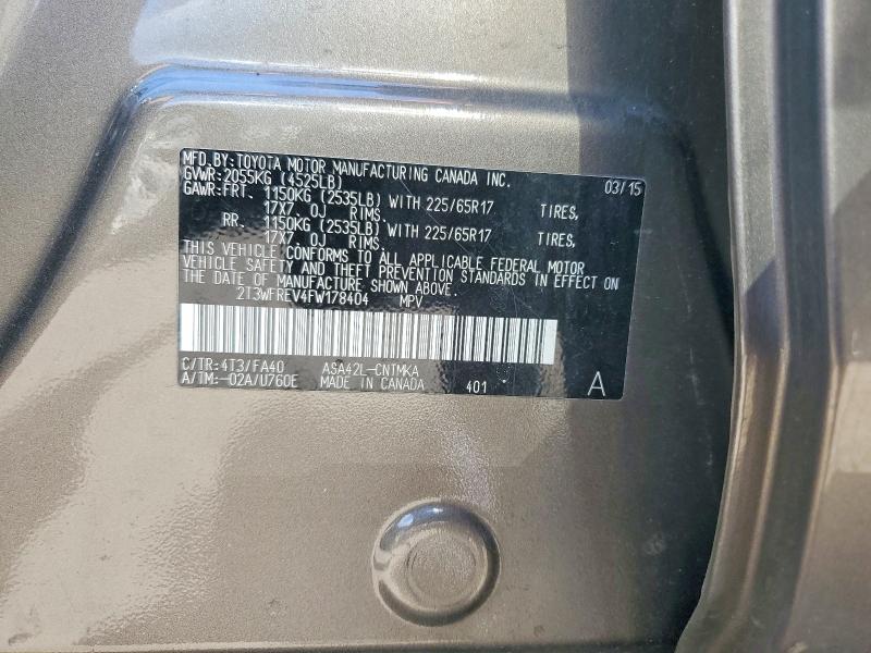 54010266 :رقم المزاد ، 2T3WFREV4FW178404 vin ، 2015 Toyt Rav4 مزاد بيع