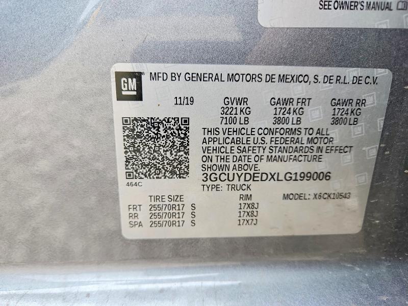 Aukcja sprzedaży 2020 Chevrolet Silverado, vin: 3GCUYDEDXLG199006, numer aukcji: 53254936