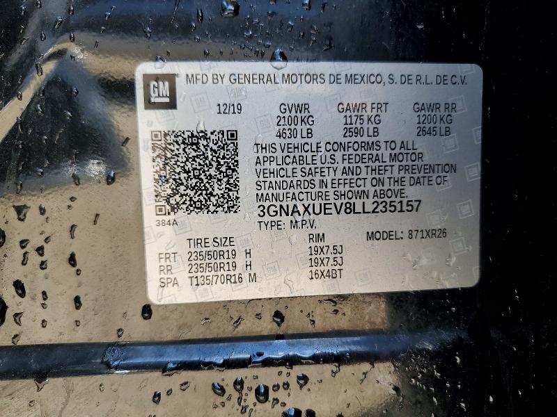 Продаж на аукціоні авто 2020 Chevrolet Equinox, vin: 3GNAXUEV8LL235157, номер лоту: 53798436