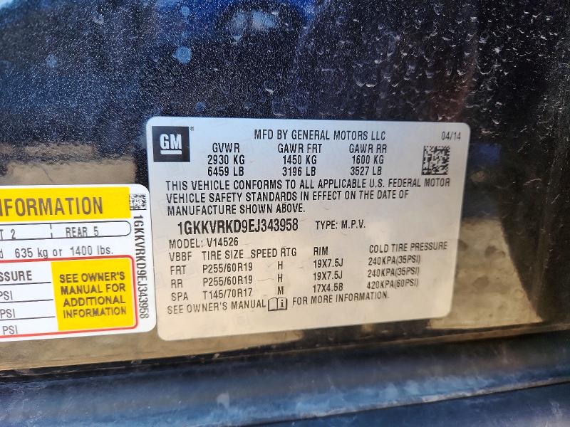 52941616 :رقم المزاد ، 1GKKVRKD9EJ343958 vin ، 2014 Gmc Acadia مزاد بيع
