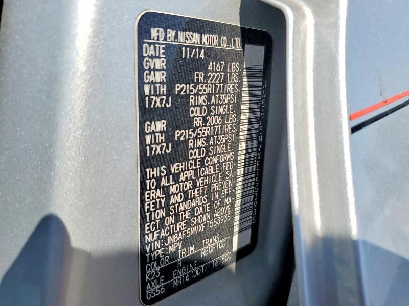 2015 Nissan Juke მანქანა იყიდება აუქციონზე, vin: JN8AF5MVXFT553935, აუქციონის ნომერი: 54145006