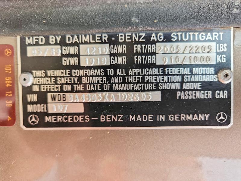 Продаж на аукціоні авто 1989 Mercedes-benz 560, vin: WDBBA48D5KA102605, номер лоту: 54698376