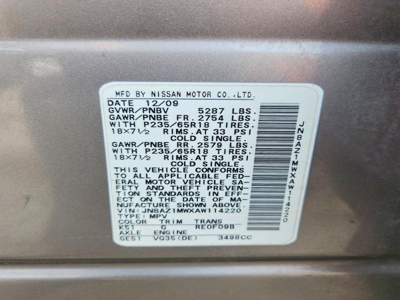 Aukcja sprzedaży 2010 Nissan Murano, vin: JN8AZ1MWXAW114220, numer aukcji: 54238816