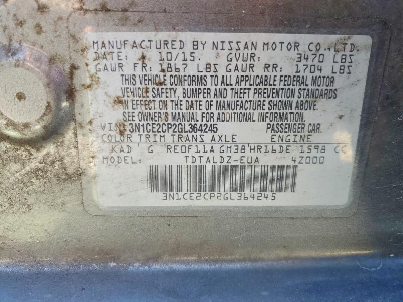 55556916 :رقم المزاد ، 3N1CE2CP2GL364245 vin ، 2016 Nissan Versa Note مزاد بيع