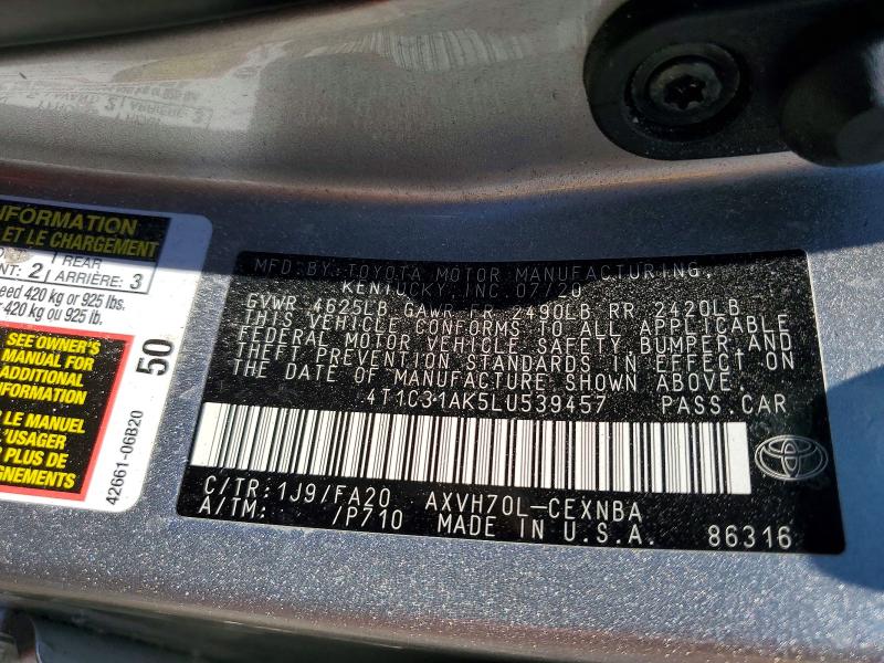 Продаж на аукціоні авто 2020 Toyota Camry, vin: 4T1C31AK5LU539457, номер лоту: 52759866