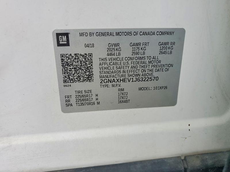 Aukcja sprzedaży 2018 Chevrolet Equinox, vin: 2GNAXHEV1J6322570, numer aukcji: 55441196
