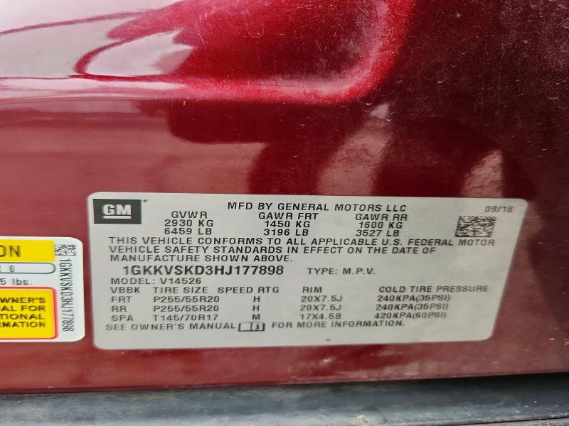 Aukcja sprzedaży 2017 Gmc Acadia Limited, vin: 1GKKVSKD3HJ177898, numer aukcji: 54240016