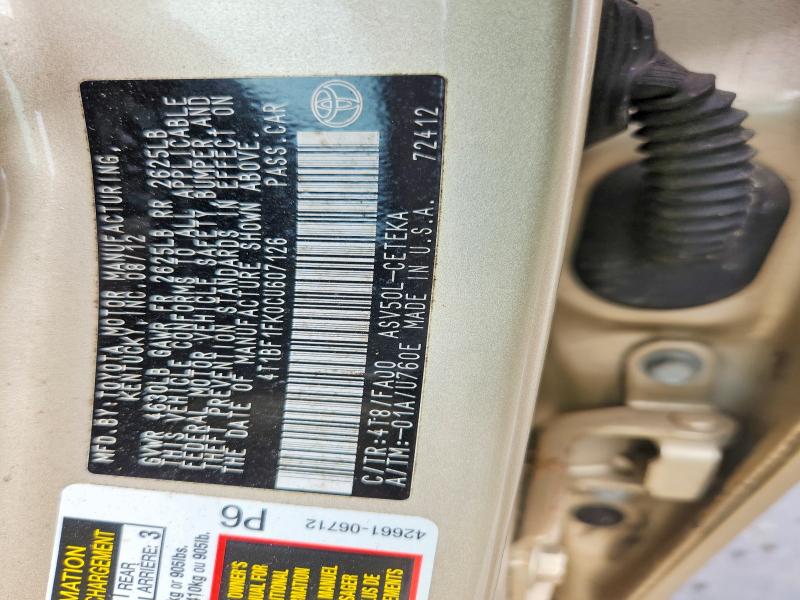 54556336 :رقم المزاد ، 4T1BF1FK0CU607126 vin ، 2012 Toyota Camry مزاد بيع