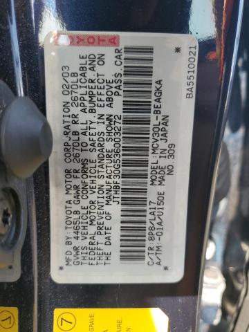52731296 :رقم المزاد ، JTHBF30G536003272 vin ، 2003 Lexus Es مزاد بيع