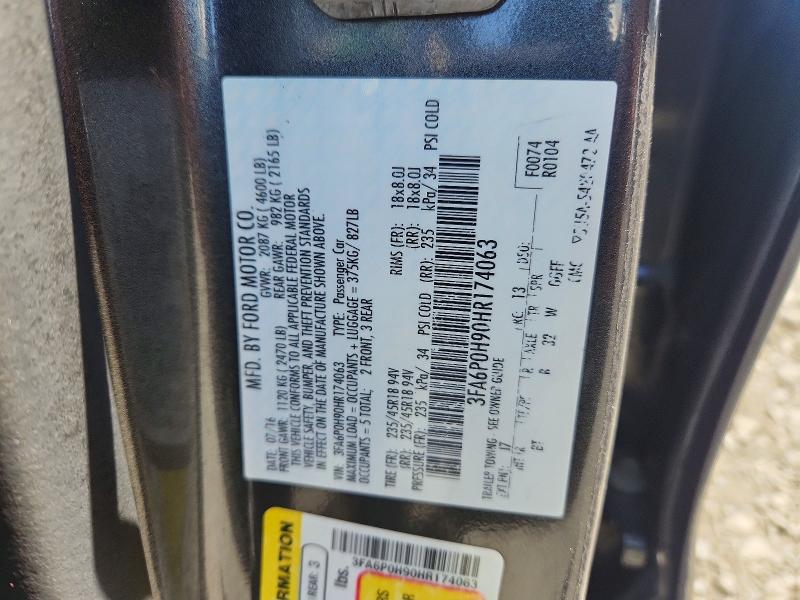55194246 :رقم المزاد ، 3FA6P0H90HR174063 vin ، 2017 Ford Fusion مزاد بيع
