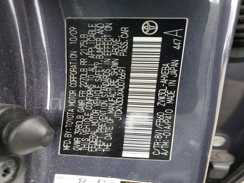 54856756 :رقم المزاد ، JTDKN3DUXA0076691 vin ، 2010 Toyota Prius مزاد بيع