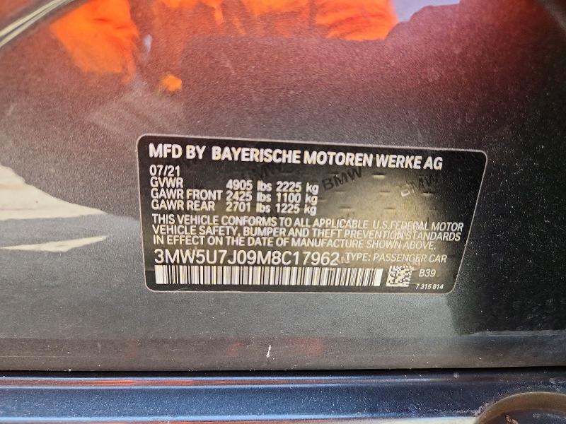 Aukcja sprzedaży 2021 Bmw M340i, vin: 3MW5U7J09M8C17962, numer aukcji: 52471466