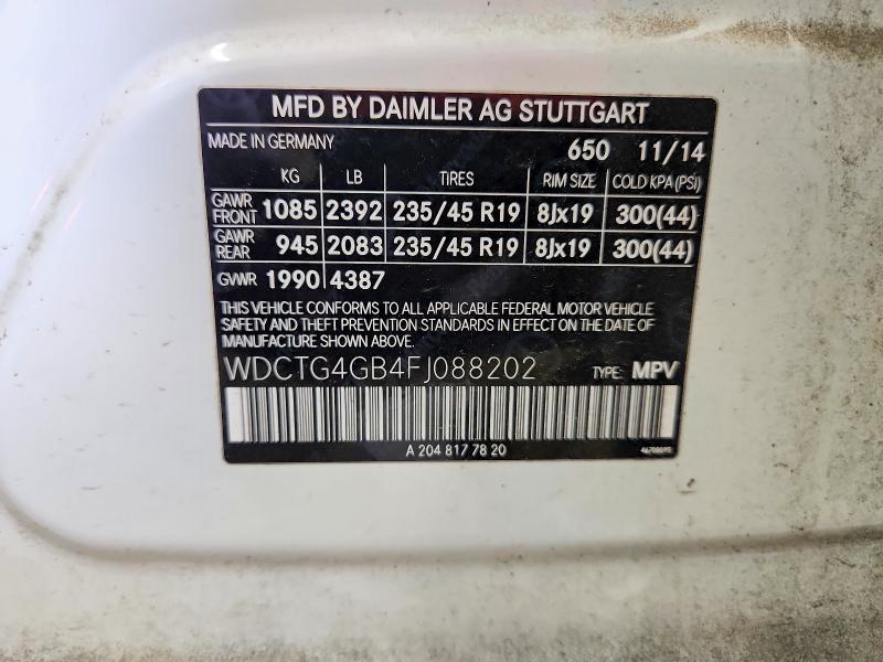 Aukcja sprzedaży 2015 Mercedes-benz Gla, vin: WDCTG4GB4FJ088202, numer aukcji: 52676556