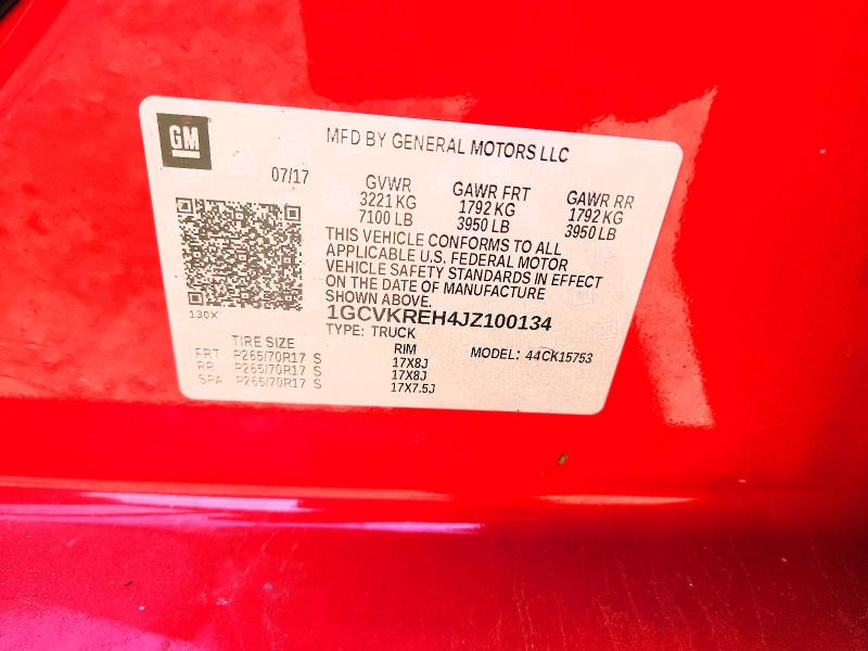 2018 Chevrolet Silverado მანქანა იყიდება აუქციონზე, vin: 1GCVKREH4JZ100134, აუქციონის ნომერი: 52936526