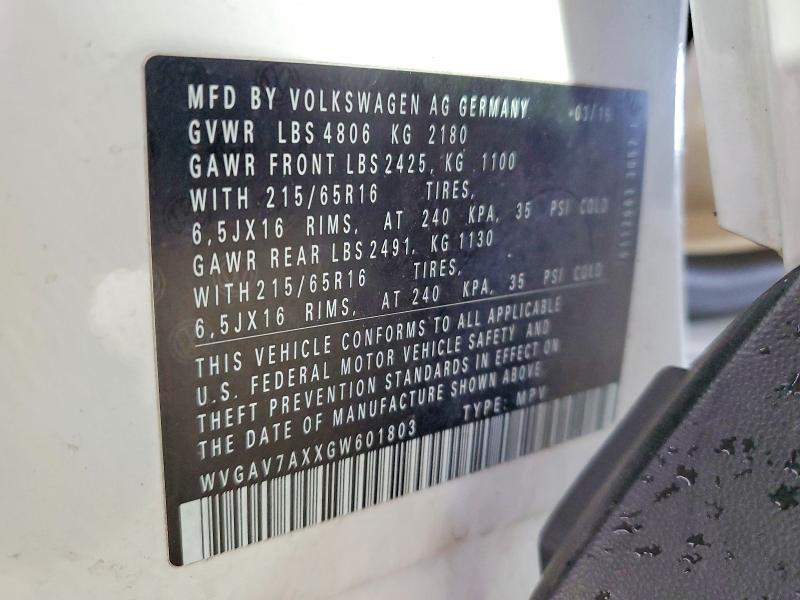 Aukcja sprzedaży 2016 Volkswagen Tiguan, vin: WVGAV7AXXGW601803, numer aukcji: 53310226