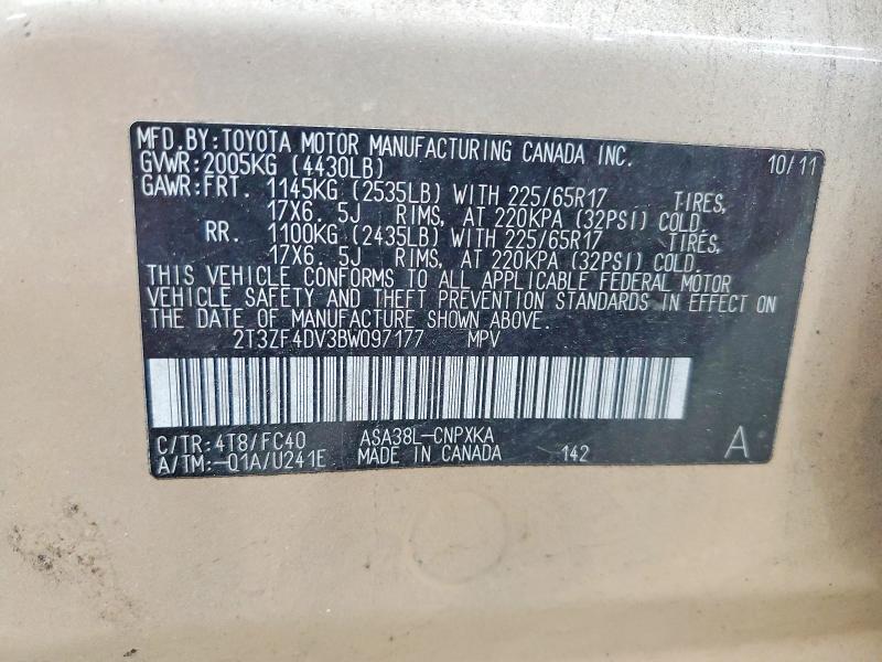 2011 Toyota Rav4 მანქანა იყიდება აუქციონზე, vin: 2T3ZF4DV3BW097177, აუქციონის ნომერი: 52219146