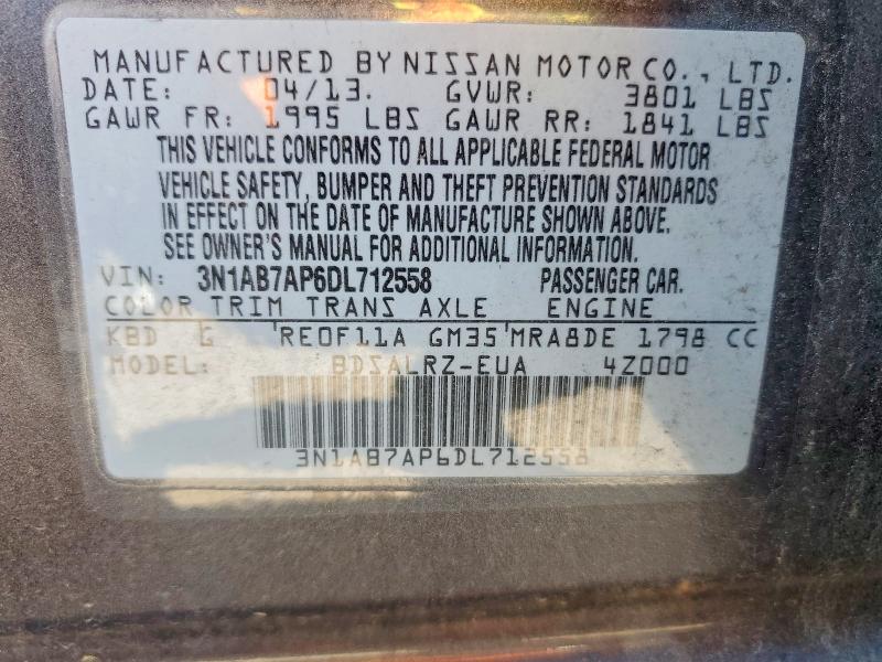 Aukcja sprzedaży 2013 Nissan Sentra, vin: 3N1AB7AP6DL712558, numer aukcji: 52762596