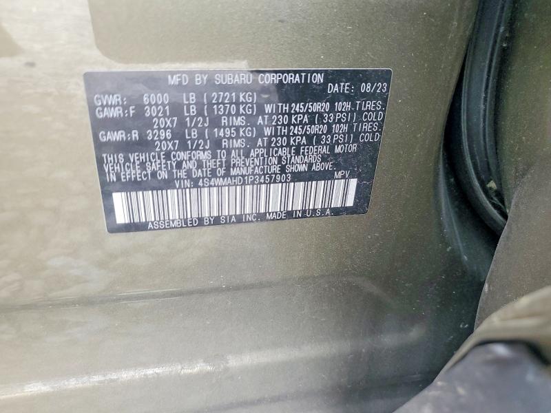 2023 Subaru Ascent მანქანა იყიდება აუქციონზე, vin: 4S4WMAHD1P3457903, აუქციონის ნომერი: 55493486