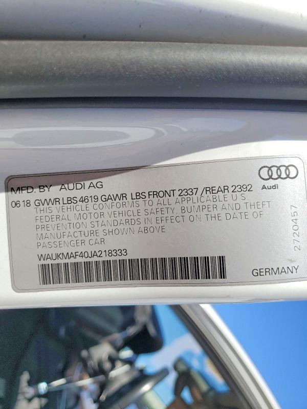 52844546 :رقم المزاد ، WAUKMAF40JA218333 vin ، 2018 Audi A4 مزاد بيع