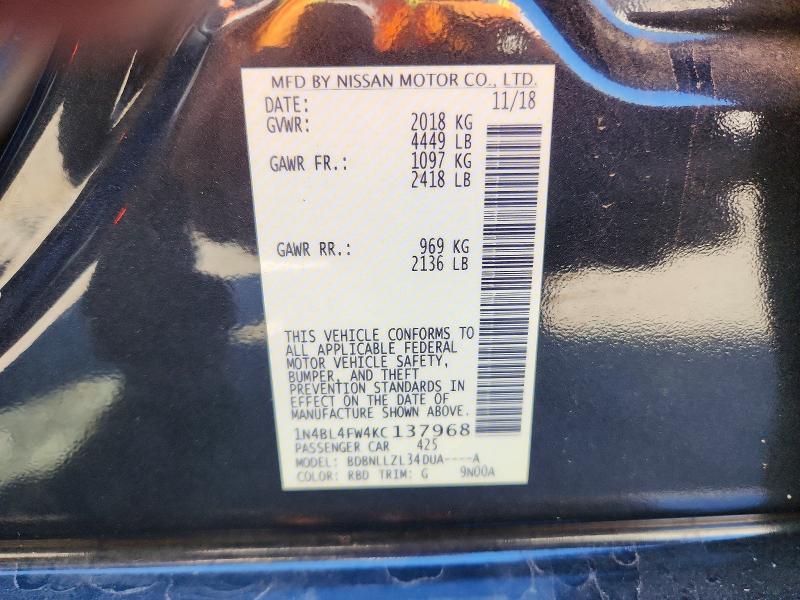 Продажа на аукционе авто 2019 Nissan Altima, vin: 1N4BL4FW4KC137968, номер лота: 52061696