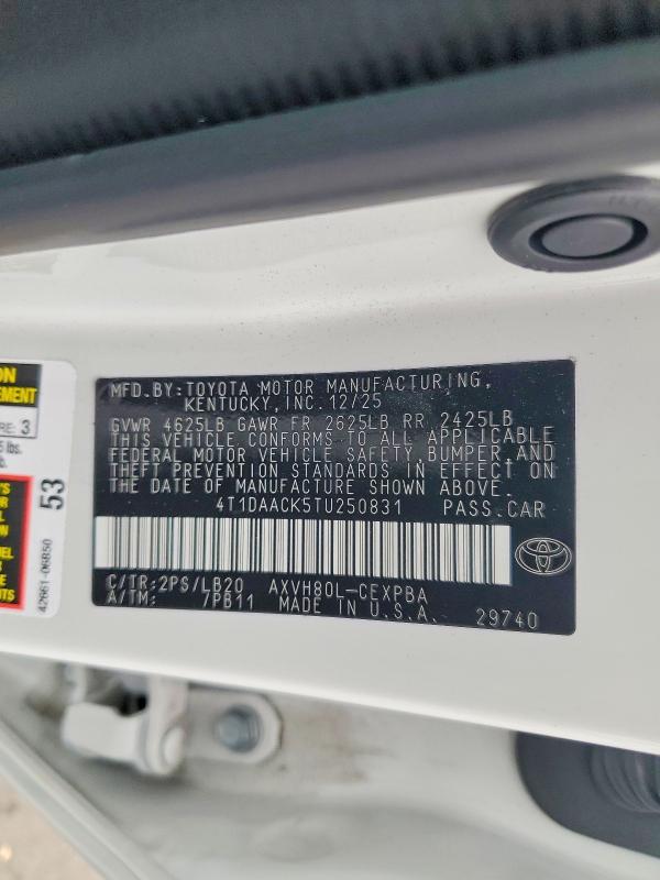 53426496 :رقم المزاد ، 4T1DAACK5TU250831 vin ، 2026 Toyota Camry مزاد بيع