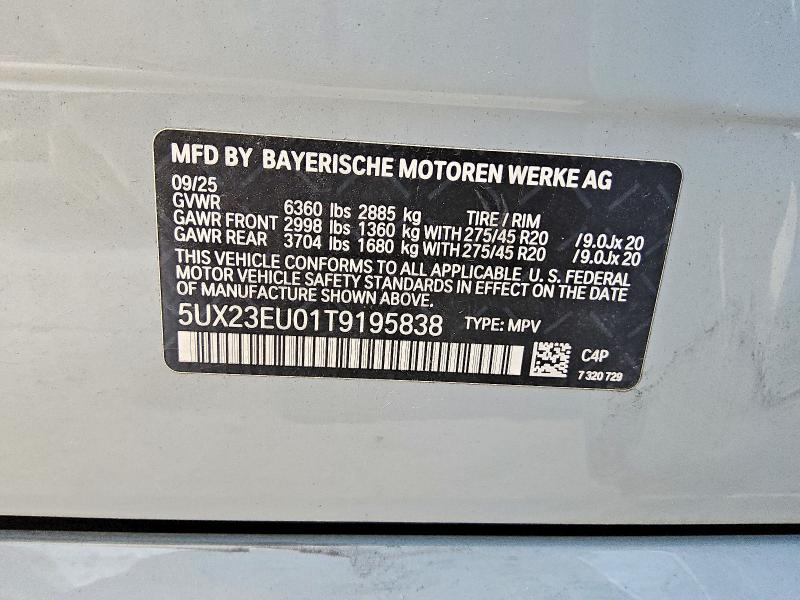 2026 Bmw X5 მანქანა იყიდება აუქციონზე, vin: 5UX23EU01T9195838, აუქციონის ნომერი: 53362306