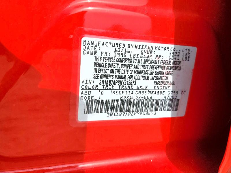Продажа на аукционе авто 2017 Nissan Sentra, vin: 3N1AB7AP8HY213673, номер лота: 54950906