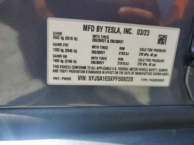 Продаж на аукціоні авто 2023 Tesla Model S, vin: 5YJSA1E5XPF508228, номер лоту: 53781516