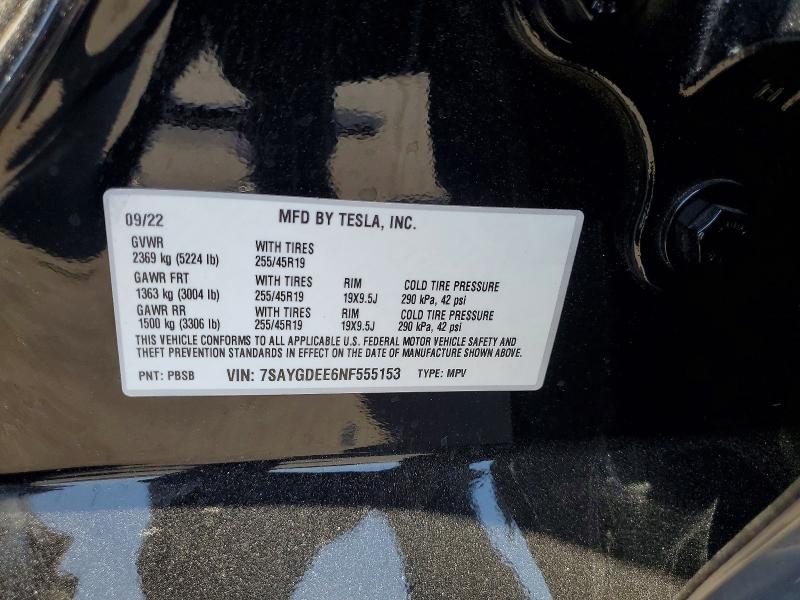 2022 Tesla Model Y მანქანა იყიდება აუქციონზე, vin: 7SAYGDEE6NF555153, აუქციონის ნომერი: 54729106
