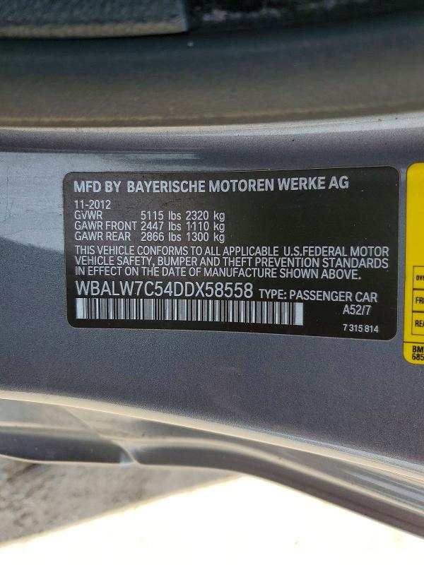 2013 Bmw 640 მანქანა იყიდება აუქციონზე, vin: WBALW7C54DDX58558, აუქციონის ნომერი: 53100296