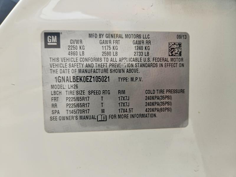 54609026 :رقم المزاد ، 1GNALBEK0EZ105021 vin ، 2014 Chevrolet Equinox مزاد بيع