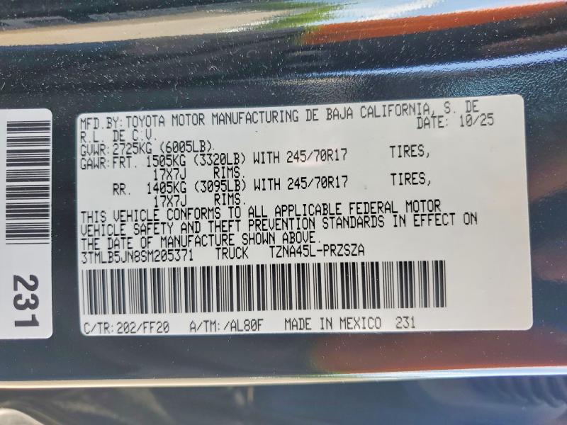 52028826 :رقم المزاد ، 3TMLB5JN8SM205371 vin ، 2025 Toyota Tacoma مزاد بيع