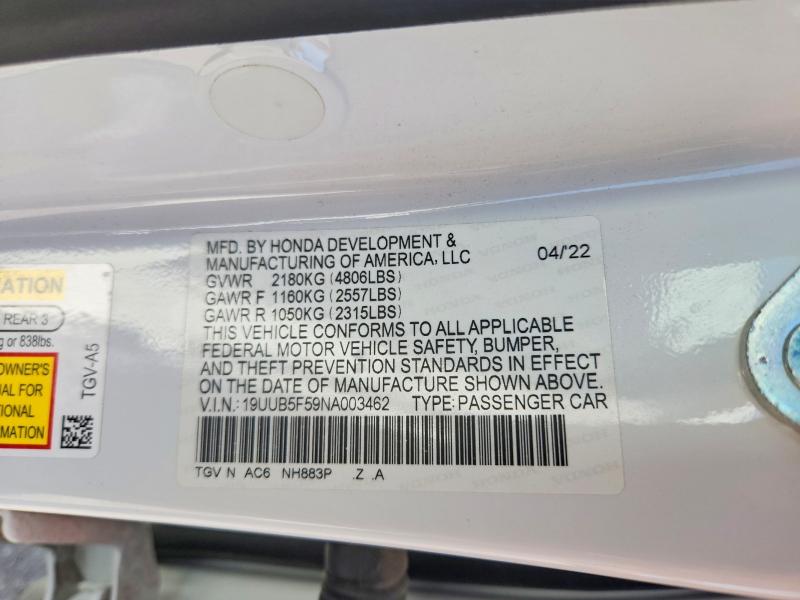 54844886 :رقم المزاد ، 19UUB5F59NA003462 vin ، 2022 Acura Tlx مزاد بيع