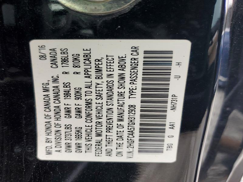 Продажа на аукционе авто 2016 Honda Civic, vin: 2HGFC4A57GH312908, номер лота: 50708586