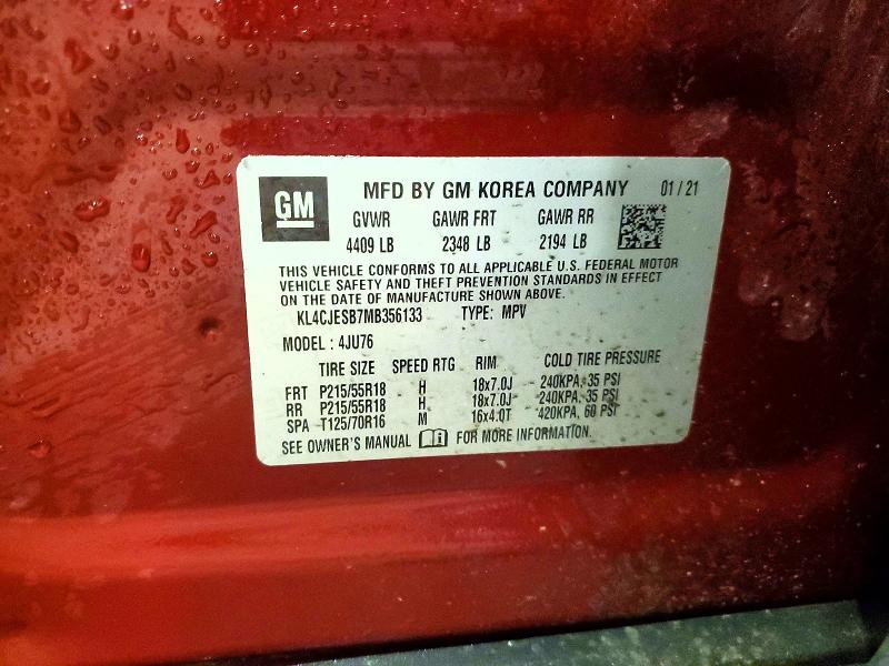 Aukcja sprzedaży 2021 Buick Encore, vin: KL4CJESB7MB356133, numer aukcji: 52752706