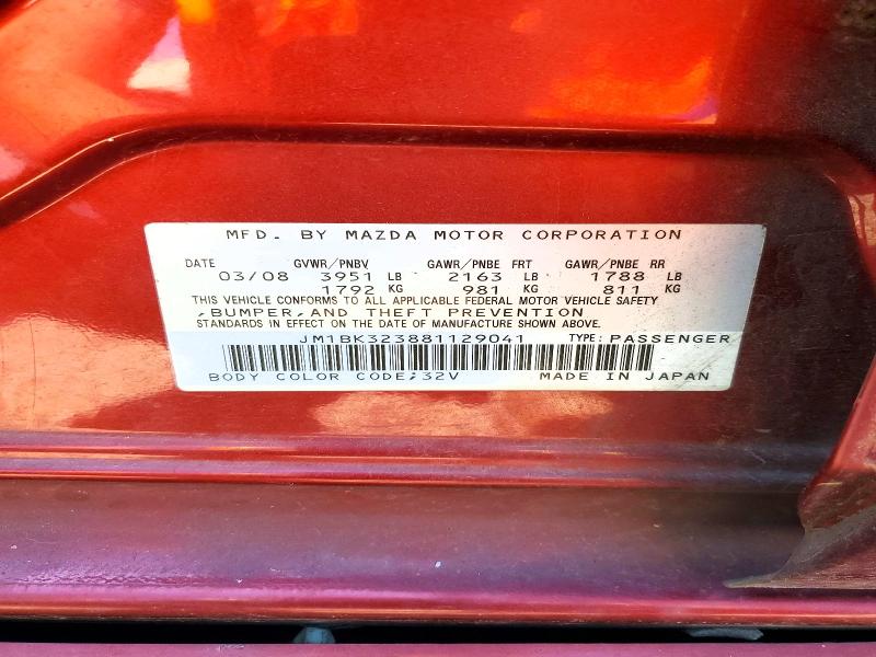 Aukcja sprzedaży 2008 Mazda 3, vin: JM1BK323881129041, numer aukcji: 54344376